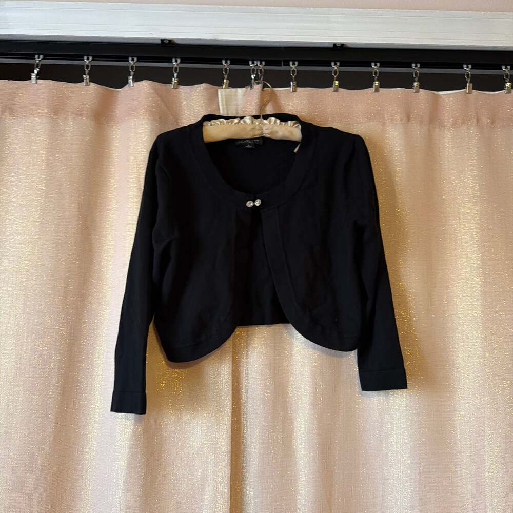 Scarlett Black Long Sleeve Cropped Bolero Shrug Cardigan with Jewel Button